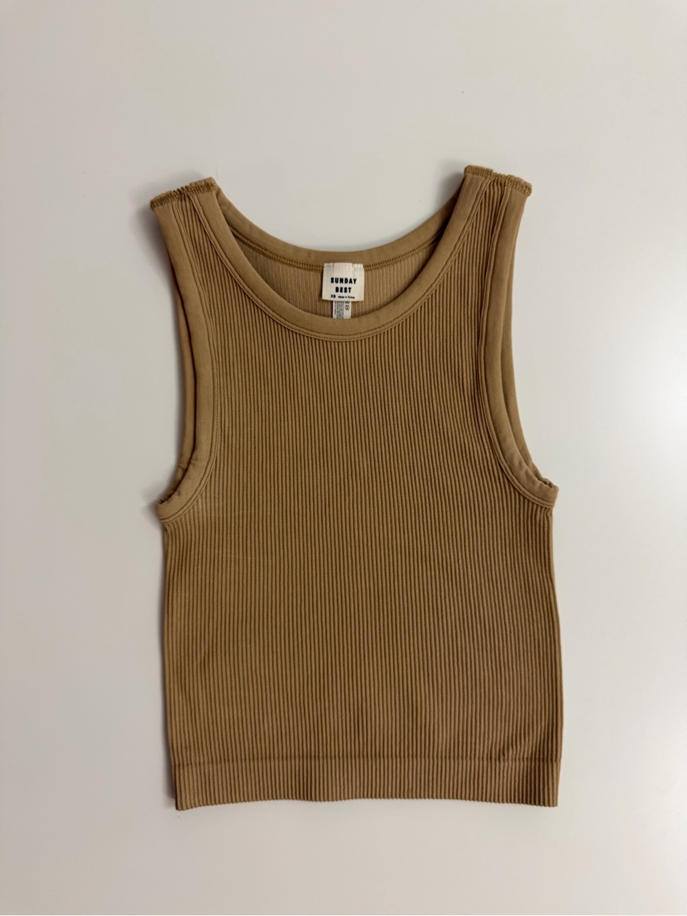 Sunday Best Aritzia Rib Seamless Tank Top, Beige Brown, Size XS